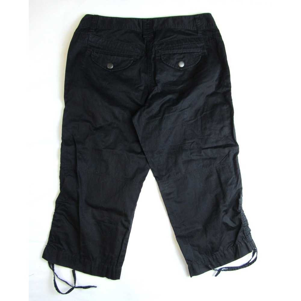 LOFT Pants Black Skimmer Crop Marisa Snap Pockets 100% Cotton Size Women's 4P